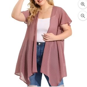 Agnes Orinda Women's Plus Flare Sleeve High Low Elegant Swiss Dots Cardigan